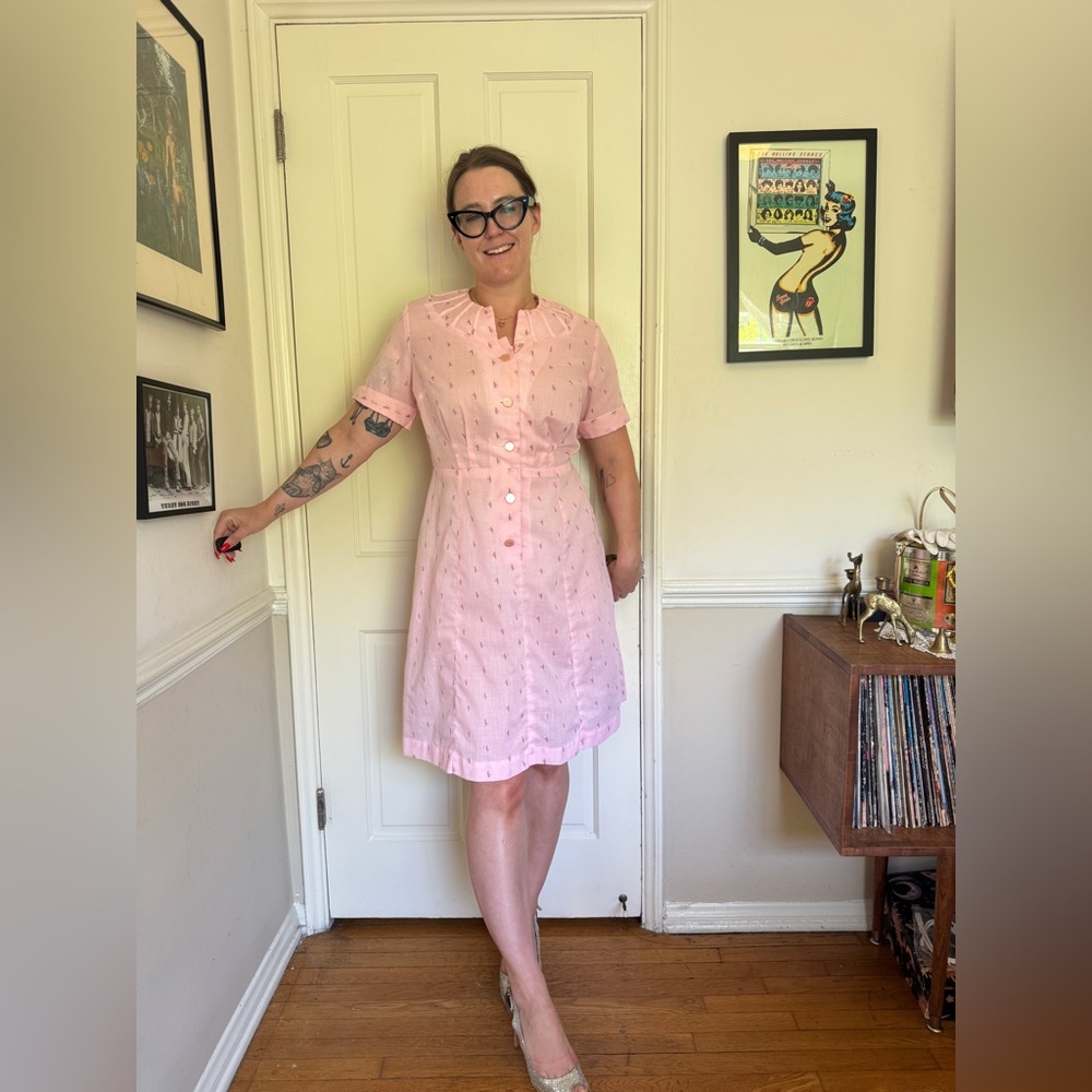 50s Vintage Pink Cotton Wiggle Dress